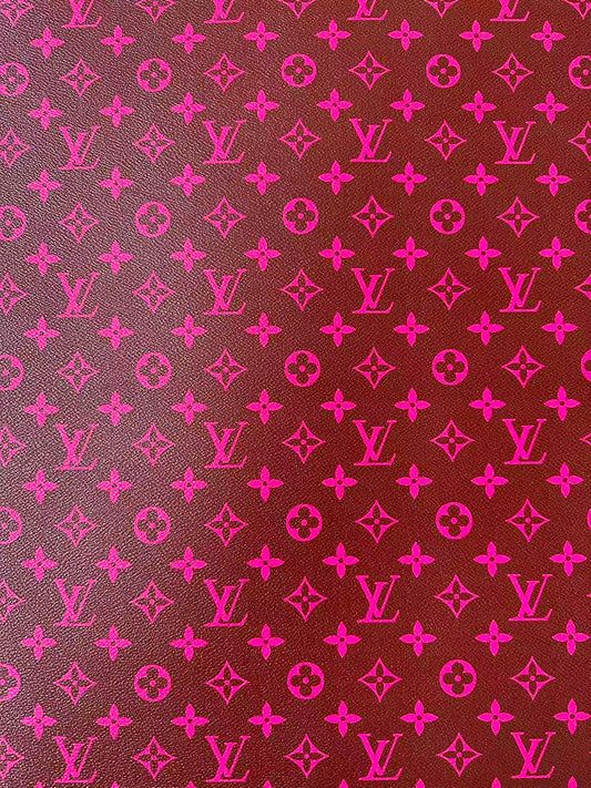 Fashion Hot Pink With Burnt Brown LV Vinyl Leather for Handmade Shoes ,Bags,Handicraft Goods By Yard