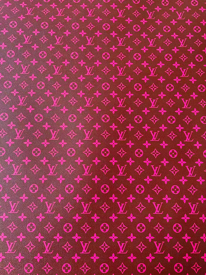 Fashion Hot Pink With Burnt Brown LV Vinyl Leather for Handmade Shoes ,Bags,Handicraft Goods By Yard