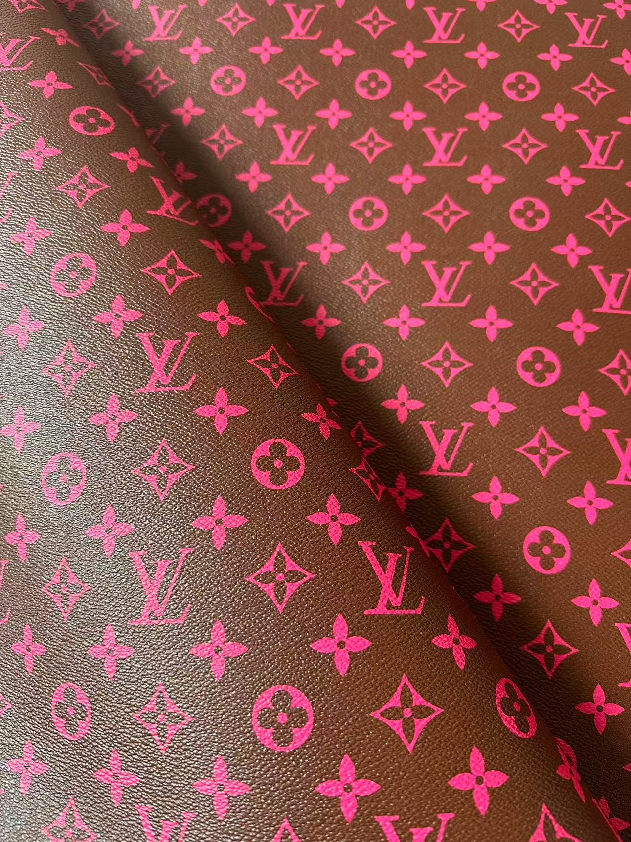 Fashion Hot Pink With Burnt Brown LV Vinyl Leather for Handmade Shoes ,Bags,Handicraft Goods By Yard