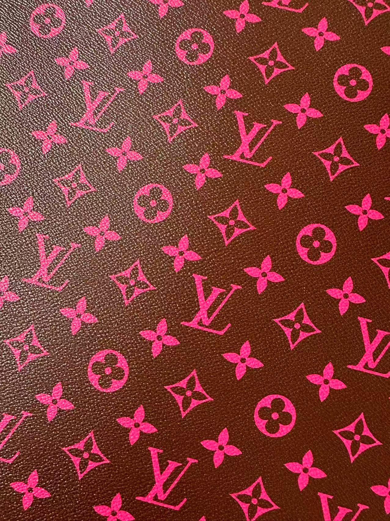 Fashion Hot Pink With Burnt Brown LV Vinyl Leather for Handmade Shoes ,Bags,Handicraft Goods By Yard