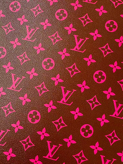 Fashion Hot Pink With Burnt Brown LV Vinyl Leather for Handmade Shoes ,Bags,Handicraft Goods By Yard