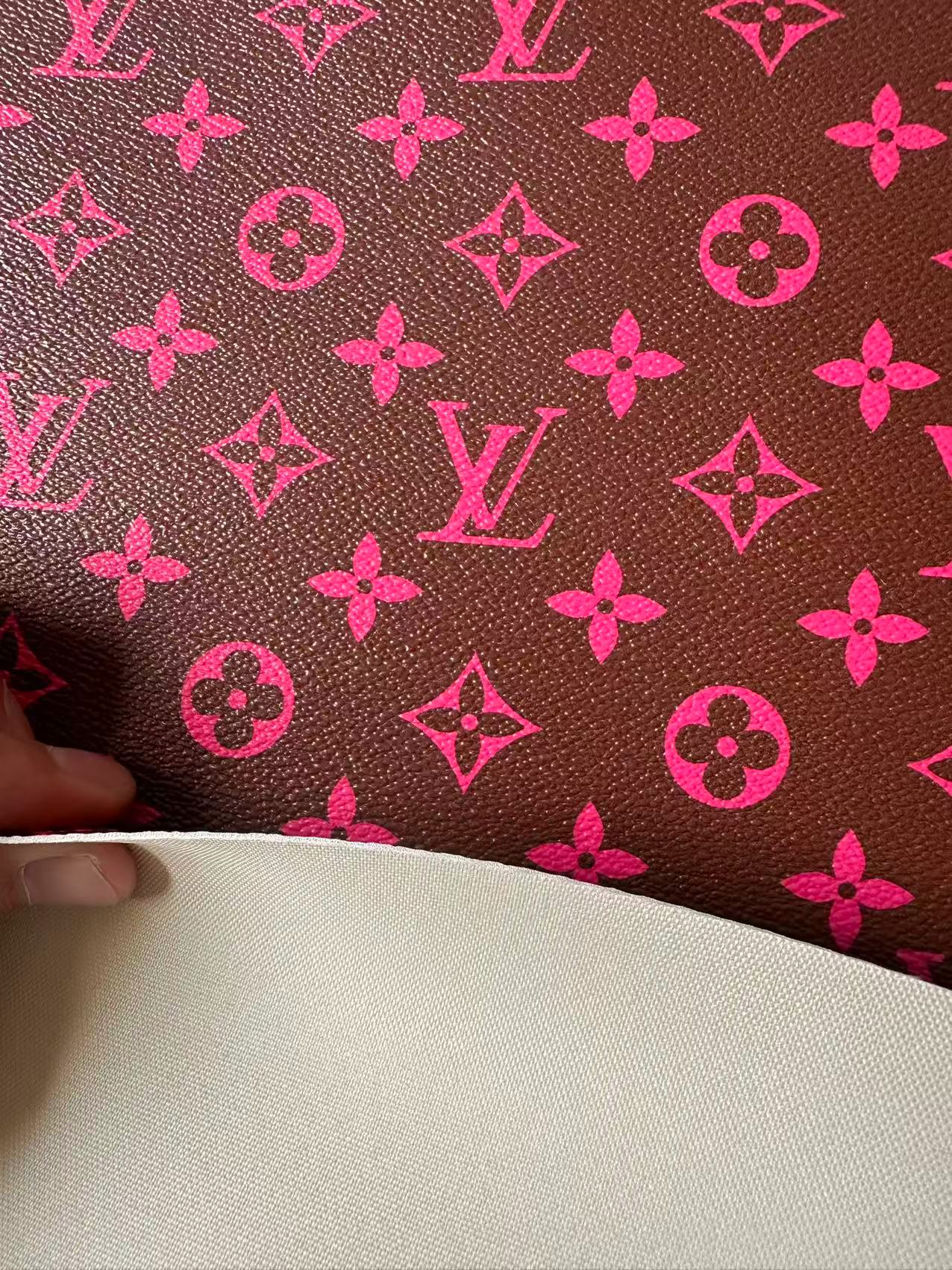 Fashion Hot Pink With Burnt Brown LV Vinyl Leather for Handmade Shoes ,Bags,Handicraft Goods By Yard