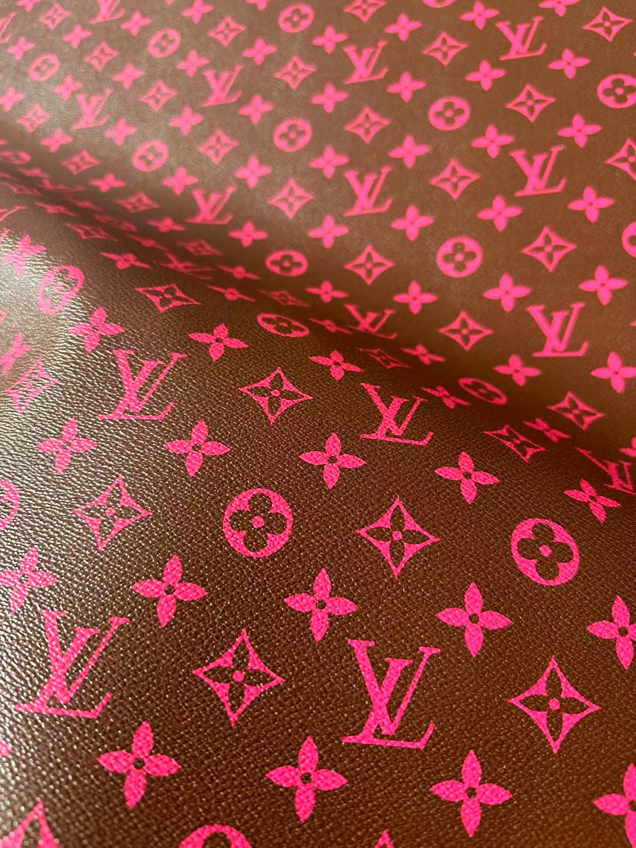 Fashion Hot Pink With Burnt Brown LV Vinyl Leather for Handmade Shoes ,Bags,Handicraft Goods By Yard