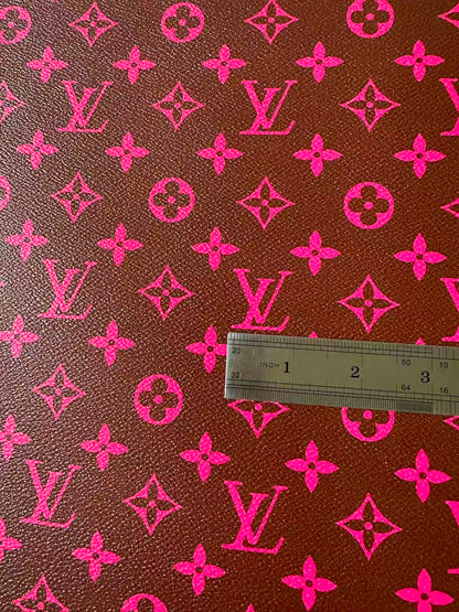 Fashion Hot Pink With Burnt Brown LV Vinyl Leather for Handmade Shoes ,Bags,Handicraft Goods By Yard