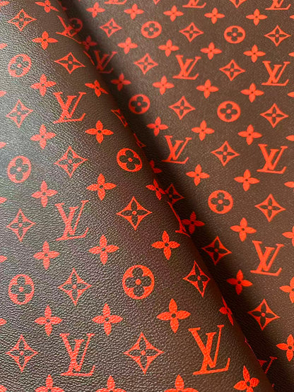 Fashion Orange With Burnt Brown LV Vinyl Leather for Handmade Shoes ,Bags,Handicraft Goods By Yard