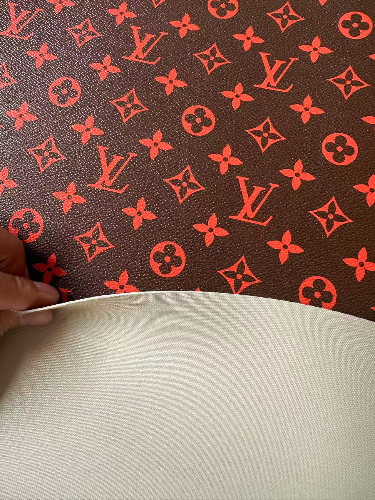 Fashion Orange With Burnt Brown LV Vinyl Leather for Handmade Shoes ,Bags,Handicraft Goods By Yard