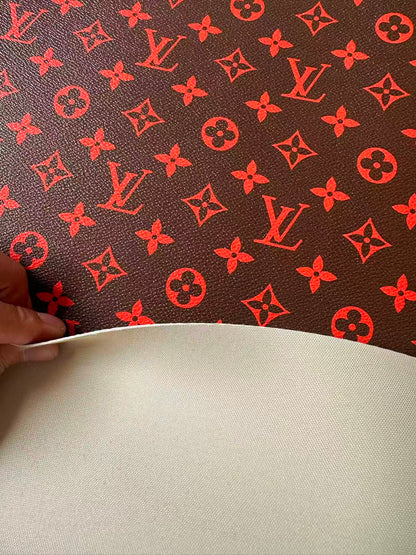 Fashion Orange With Burnt Brown LV Vinyl Leather for Handmade Shoes ,Bags,Handicraft Goods By Yard