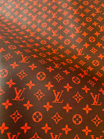 Fashion Orange With Burnt Brown LV Vinyl Leather for Handmade Shoes ,Bags,Handicraft Goods By Yard