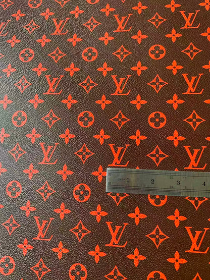 Fashion Orange With Burnt Brown LV Vinyl Leather for Handmade Shoes ,Bags,Handicraft Goods By Yard