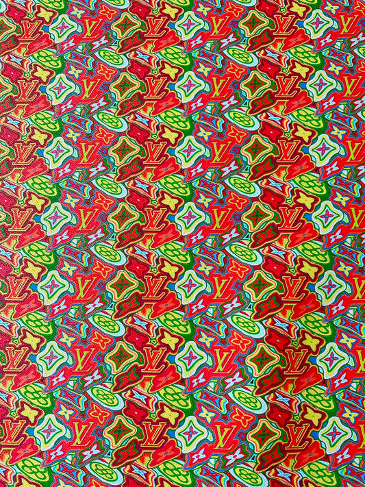 Classic LV Vinyl Geometric Leather Case Fabric For Handmade Bag ,Shoes,Sneaker Fabric By Yard