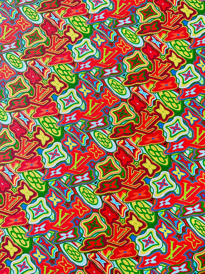 Classic LV Vinyl Geometric Leather Case Fabric For Handmade Bag ,Shoes,Sneaker Fabric By Yard