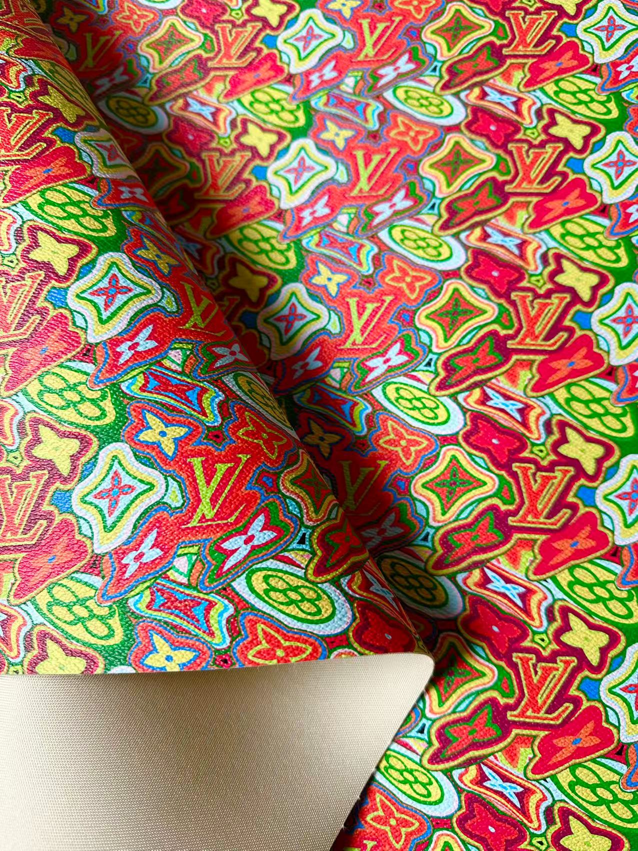 Classic LV Vinyl Geometric Leather Case Fabric For Handmade Bag ,Shoes,Sneaker Fabric By Yard
