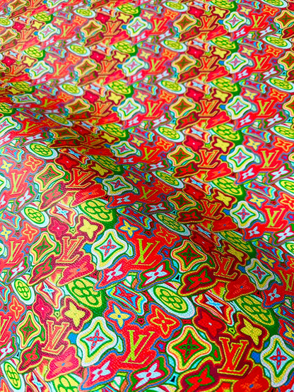 Classic LV Vinyl Geometric Leather Case Fabric For Handmade Bag ,Shoes,Sneaker Fabric By Yard