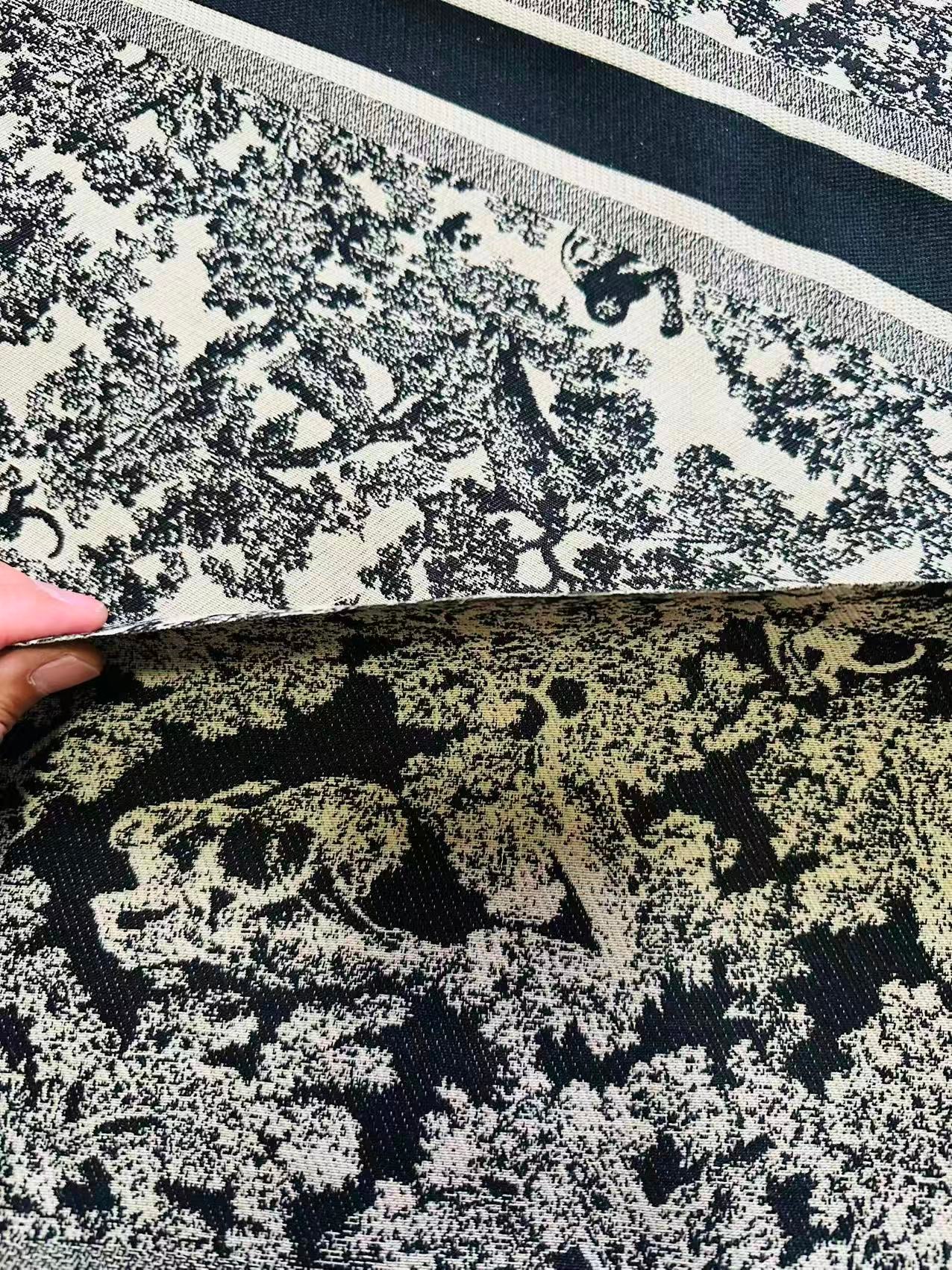 Best Quality Dior With Animal Canvas Jacquard Cloth Fabric For Handmade Sewing ,Furniture,Upholstery Goods By Yard (Black)