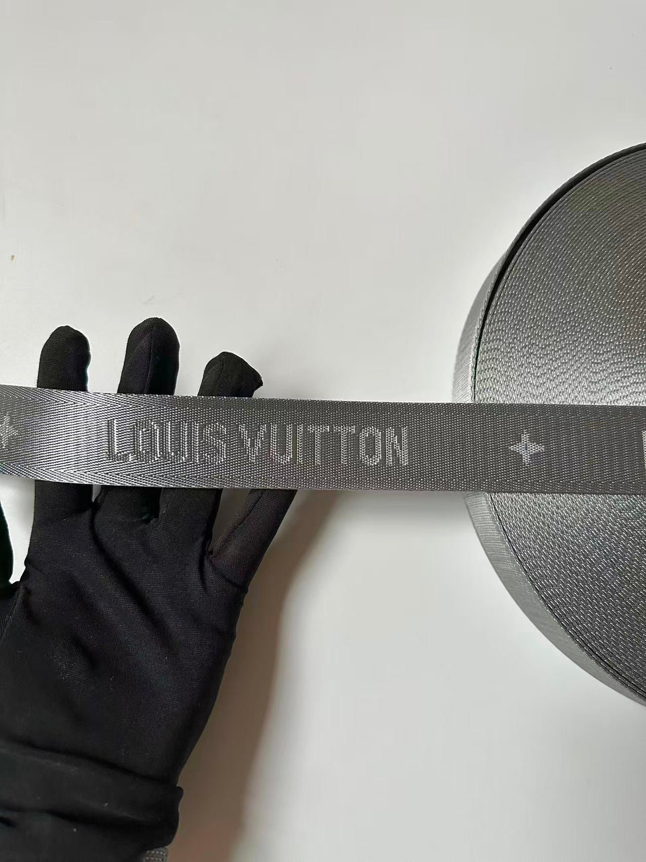 Craft LV 1.5 Inch Handmade Trim Embroidered Gray Stripe Ribbon By Yard