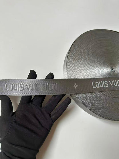 Craft LV 1.5 Inch Handmade Trim Embroidered Gray Stripe Ribbon By Yard