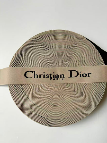 Fashion Beige Dior Paris 2 inch Strap ,Elastic Ribbon Trim Embroidered For Handicrafts By Yard