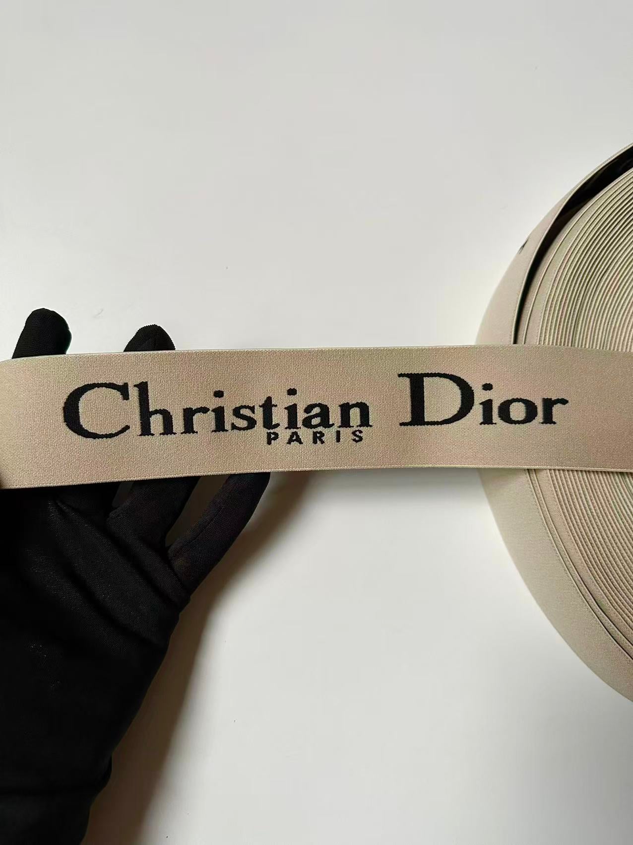 Fashion Beige Dior Paris 2 inch Strap ,Elastic Ribbon Trim Embroidered For Handicrafts By Yard