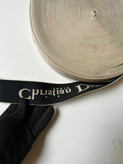 Fashion Beige Dior Paris 2 inch Strap ,Elastic Ribbon Trim Embroidered For Handicrafts By Yard