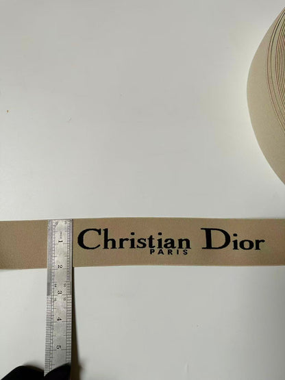 Fashion Beige Dior Paris 2 inch Strap ,Elastic Ribbon Trim Embroidered For Handicrafts By Yard
