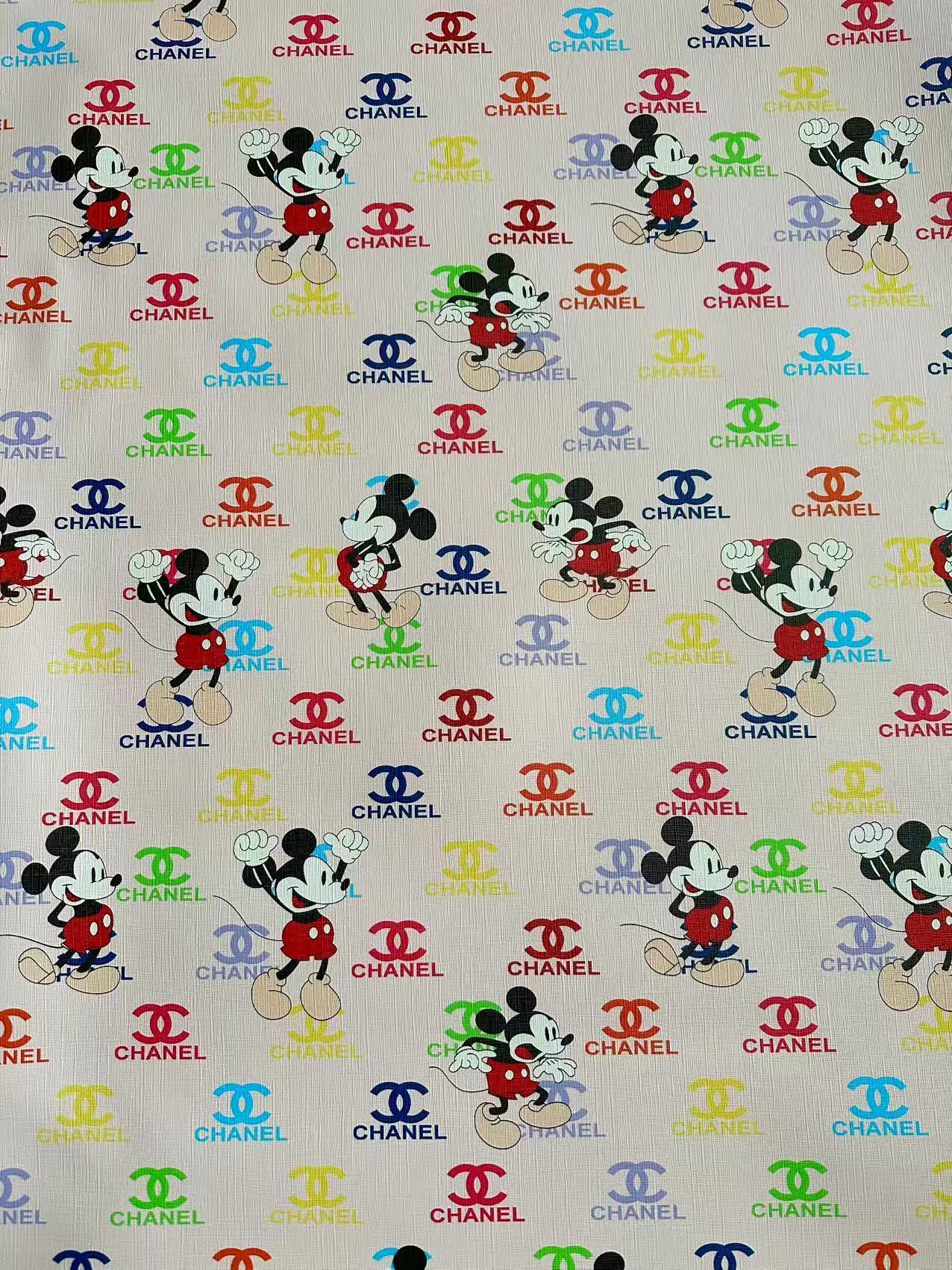 Fashion Colorful Chanel With Mickey Mouse Leather Fabric For Handmade Sneaker, Upholstery Goods By Yard