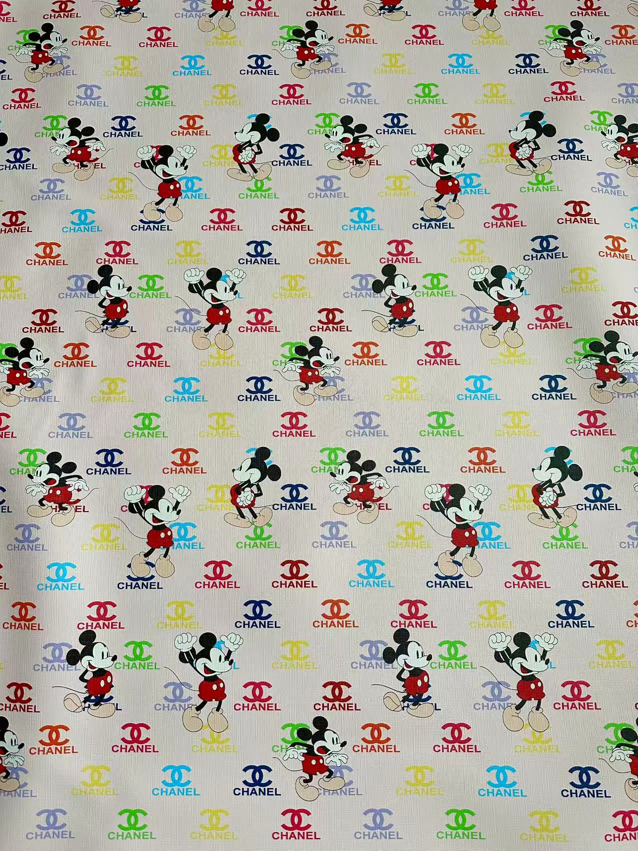 Fashion Colorful Chanel With Mickey Mouse Leather Fabric For Handmade Sneaker, Upholstery Goods By Yard