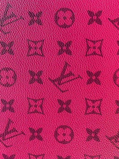 Classic LV Dark Pink crafting leather fabric For Handmade Bag ,DIY shoes ,Handmade Car leather ,Fashion Furniture LV Vinyl Leather By Yards