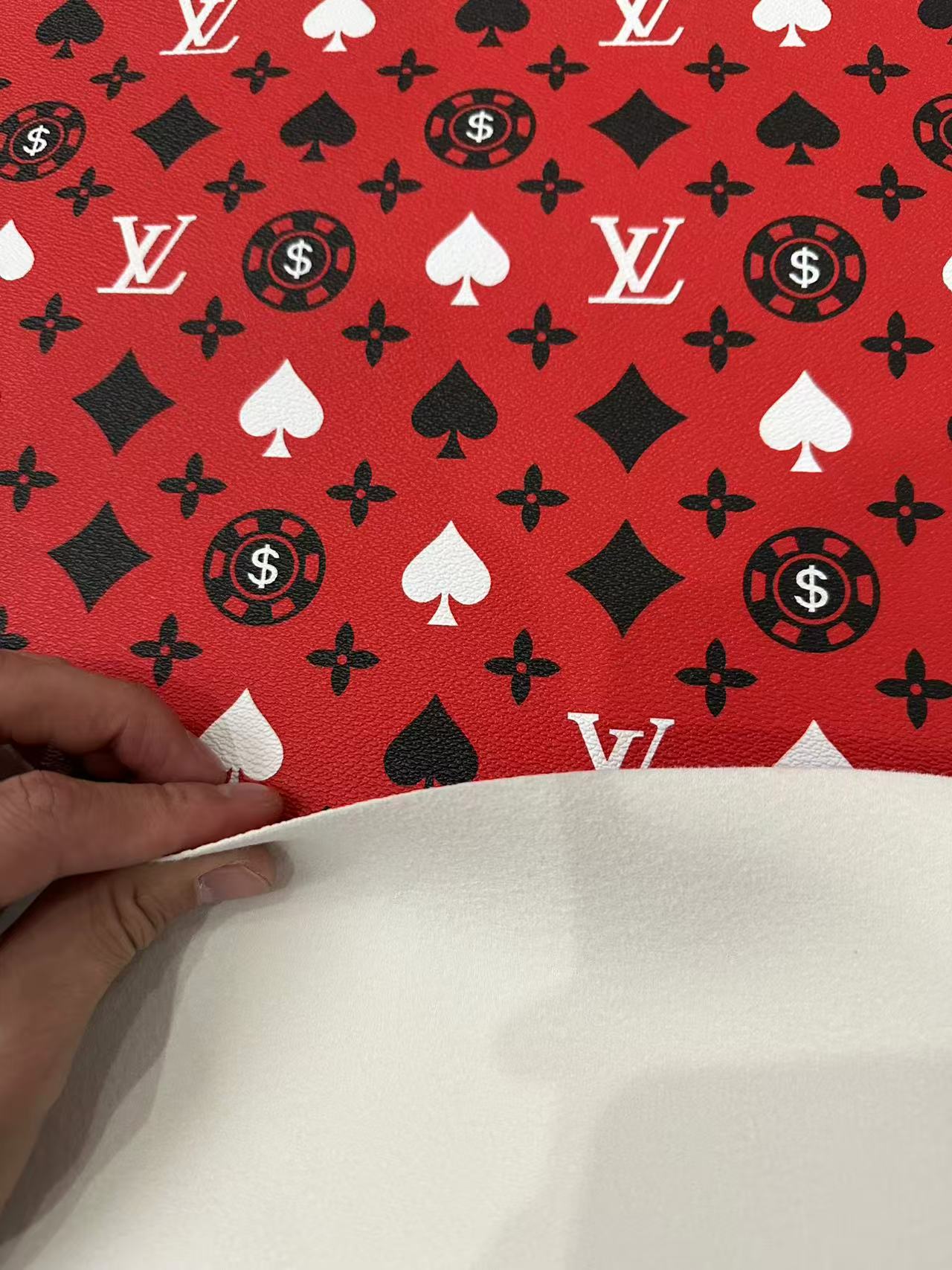 Craft Playing Cards With LV Leather Fabric For Handmade Shoes, Sneaker Handicraft Goods By Yard