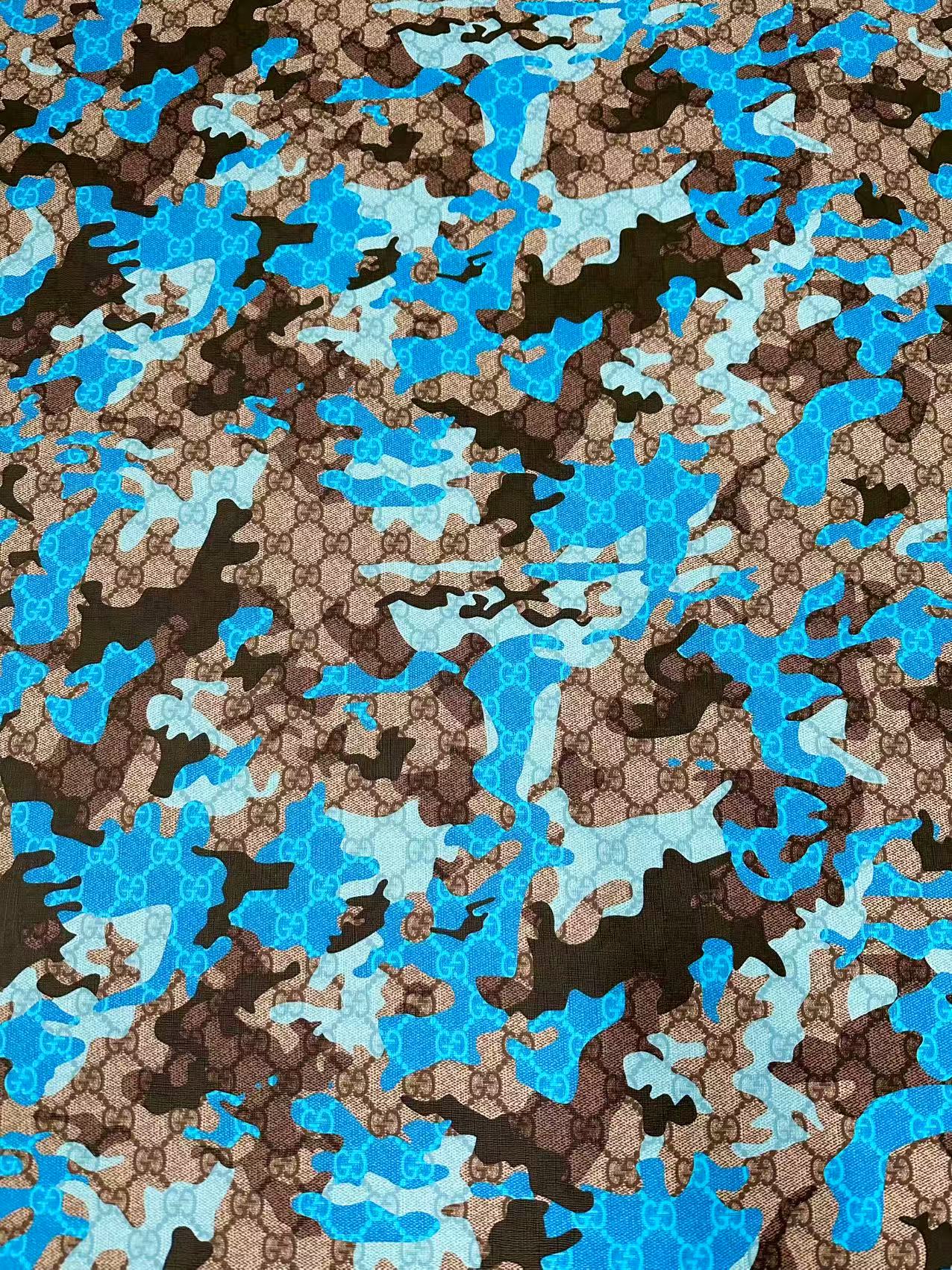 Fashion Gucci With Camouflage Leather Fabric For Handmade Shoes, Upholstery Goods By Yard(Blue)
