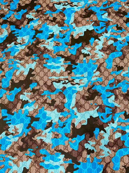 Fashion Gucci With Camouflage Leather Fabric For Handmade Shoes, Upholstery Goods By Yard(Blue)