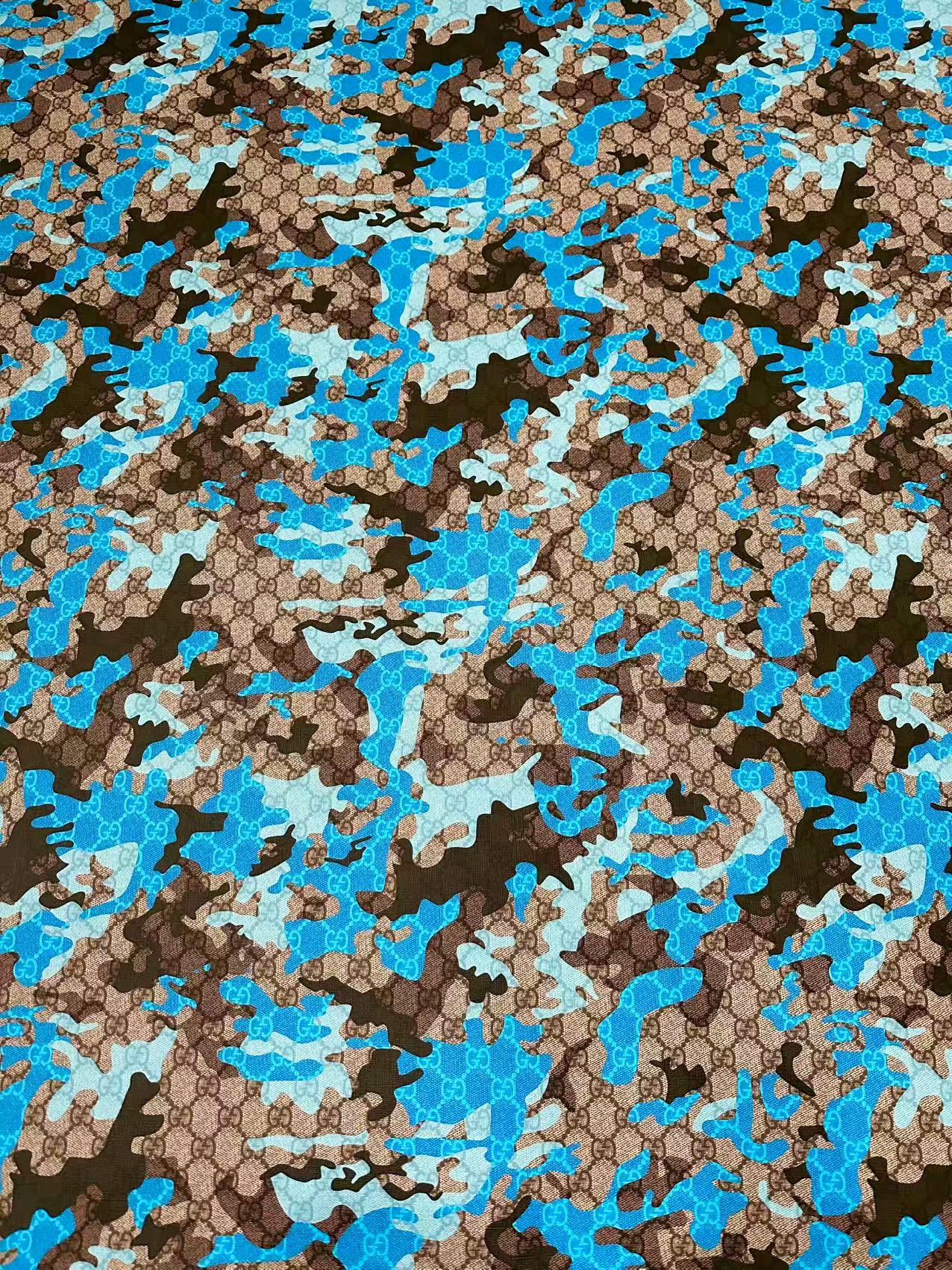 Fashion Gucci With Camouflage Leather Fabric For Handmade Shoes, Upholstery Goods By Yard(Blue)