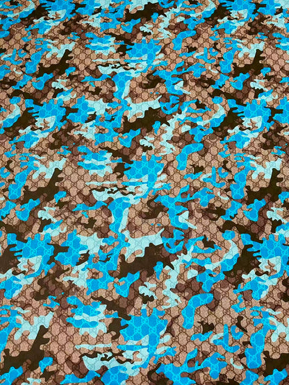 Fashion Gucci With Camouflage Leather Fabric For Handmade Shoes, Upholstery Goods By Yard(Blue)