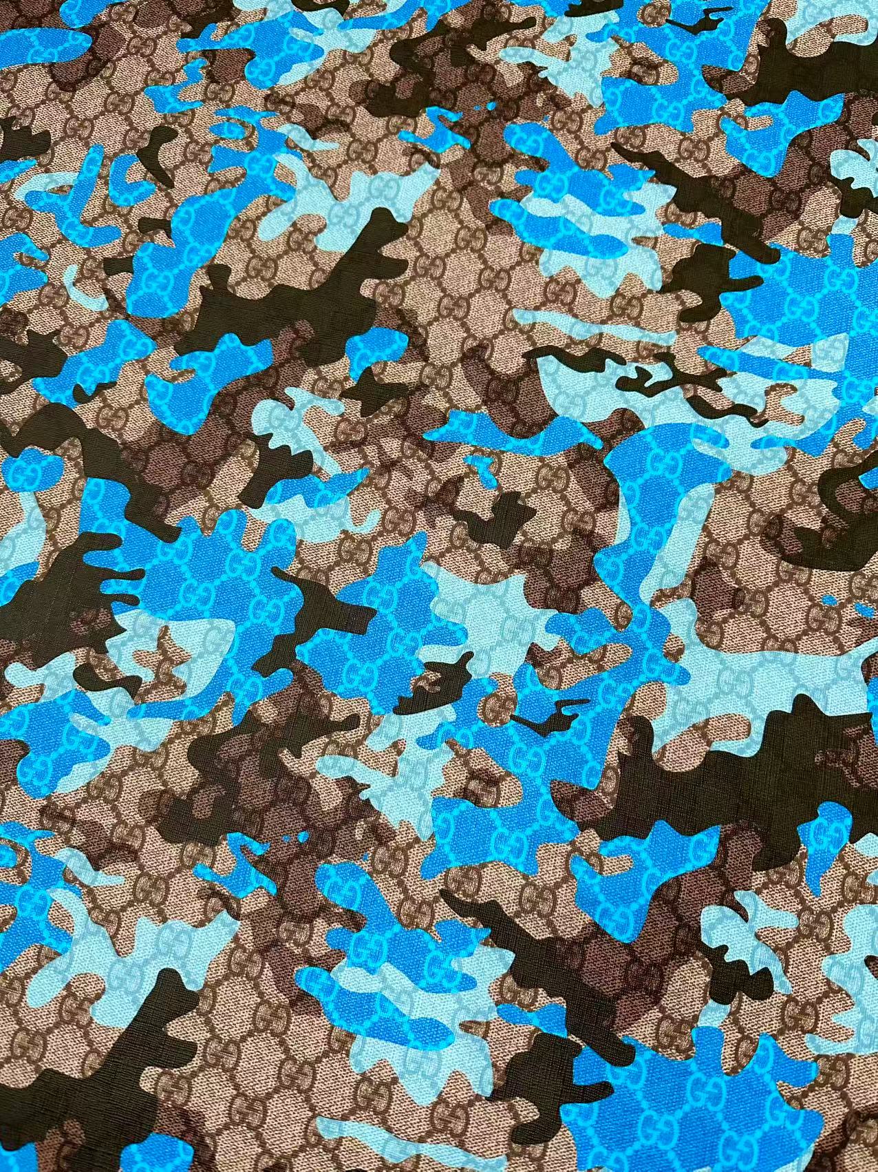 Fashion Gucci With Camouflage Leather Fabric For Handmade Shoes, Upholstery Goods By Yard(Blue)