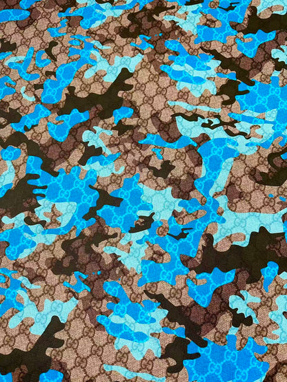 Fashion Gucci With Camouflage Leather Fabric For Handmade Shoes, Upholstery Goods By Yard(Blue)