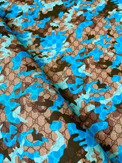 Fashion Gucci With Camouflage Leather Fabric For Handmade Shoes, Upholstery Goods By Yard(Blue)