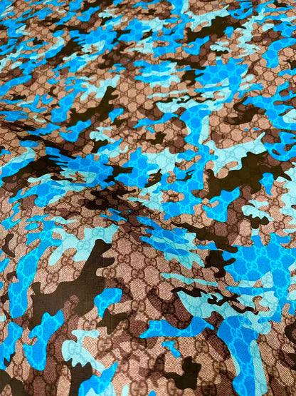Fashion Gucci With Camouflage Leather Fabric For Handmade Shoes, Upholstery Goods By Yard(Blue)