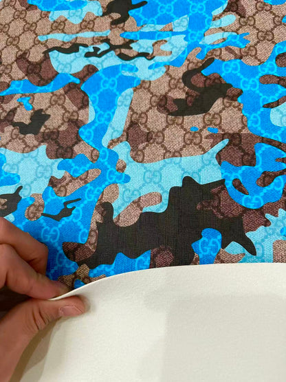 Fashion Gucci With Camouflage Leather Fabric For Handmade Shoes, Upholstery Goods By Yard(Blue)