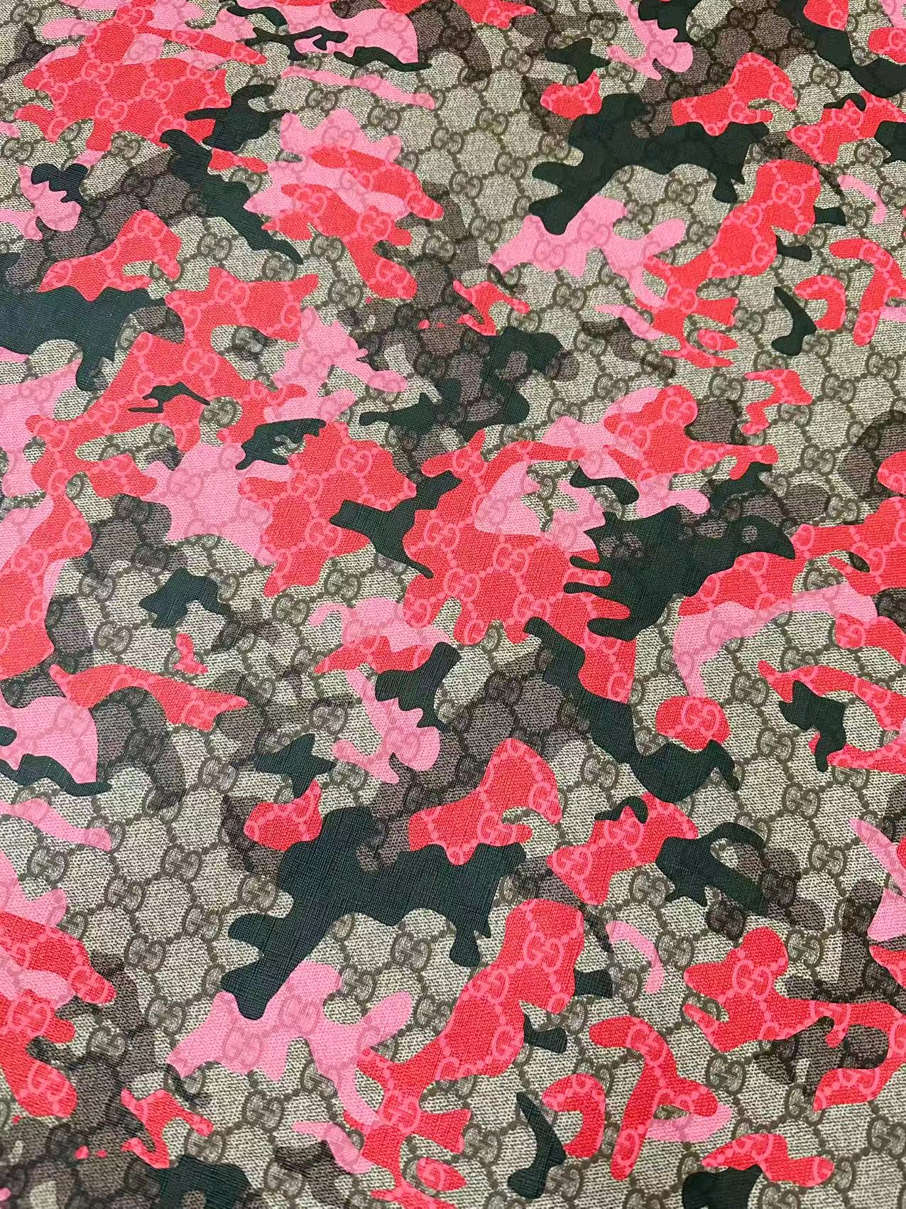Fashion Gucci With Camouflage Leather Fabric For Handmade Shoes, Upholstery Goods By Yard(Red)