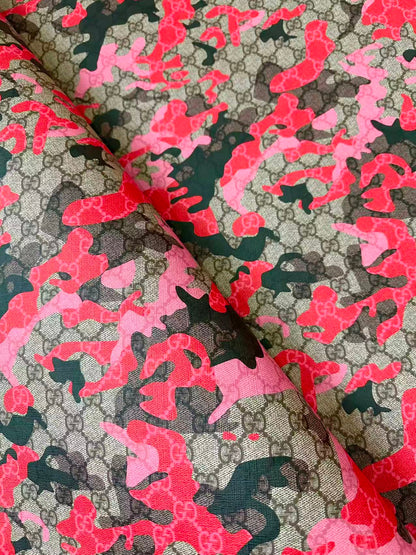 Fashion Gucci With Camouflage Leather Fabric For Handmade Shoes, Upholstery Goods By Yard(Red)