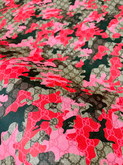 Fashion Gucci With Camouflage Leather Fabric For Handmade Shoes, Upholstery Goods By Yard(Red)