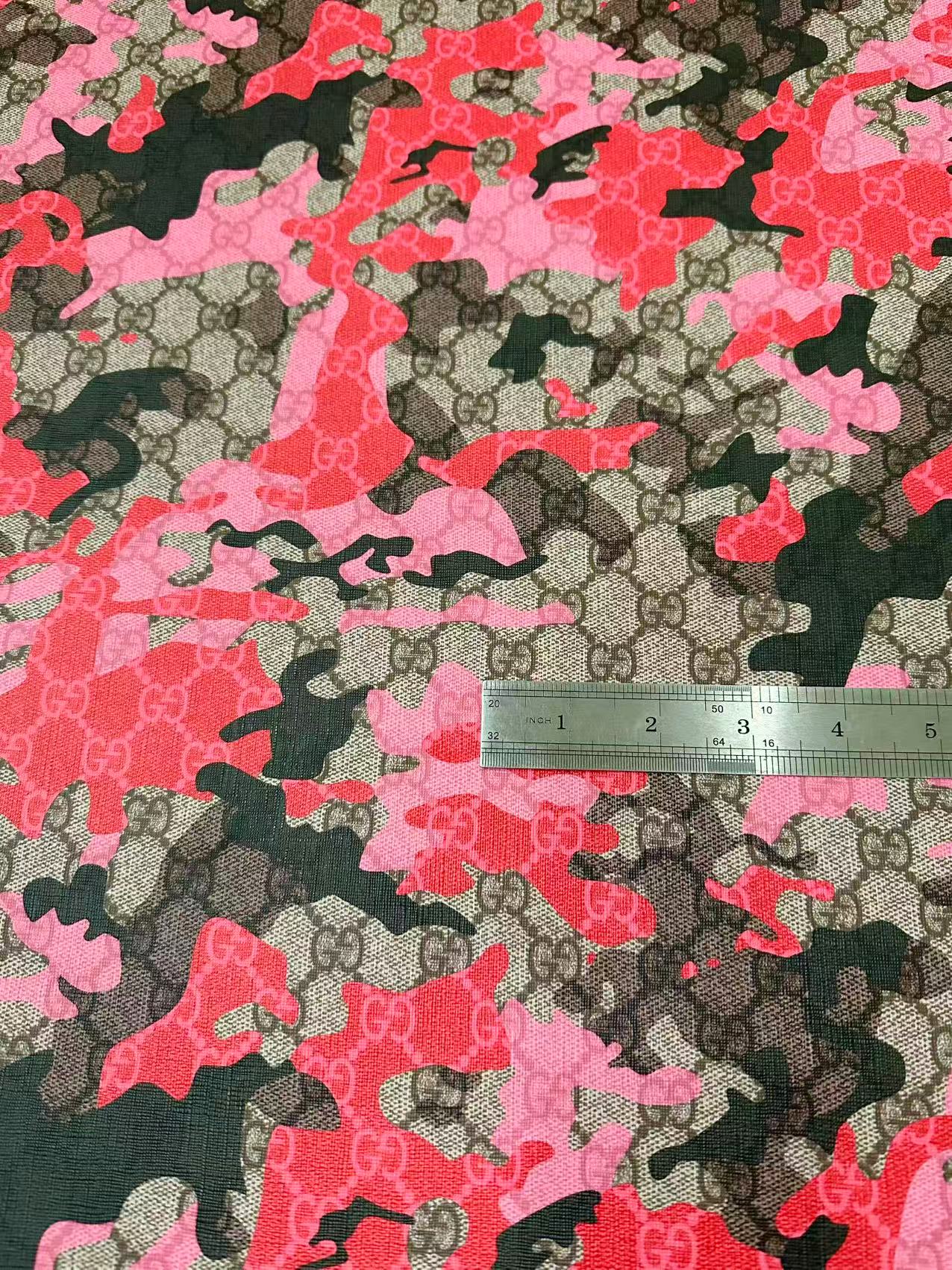 Fashion Gucci With Camouflage Leather Fabric For Handmade Shoes, Upholstery Goods By Yard(Red)