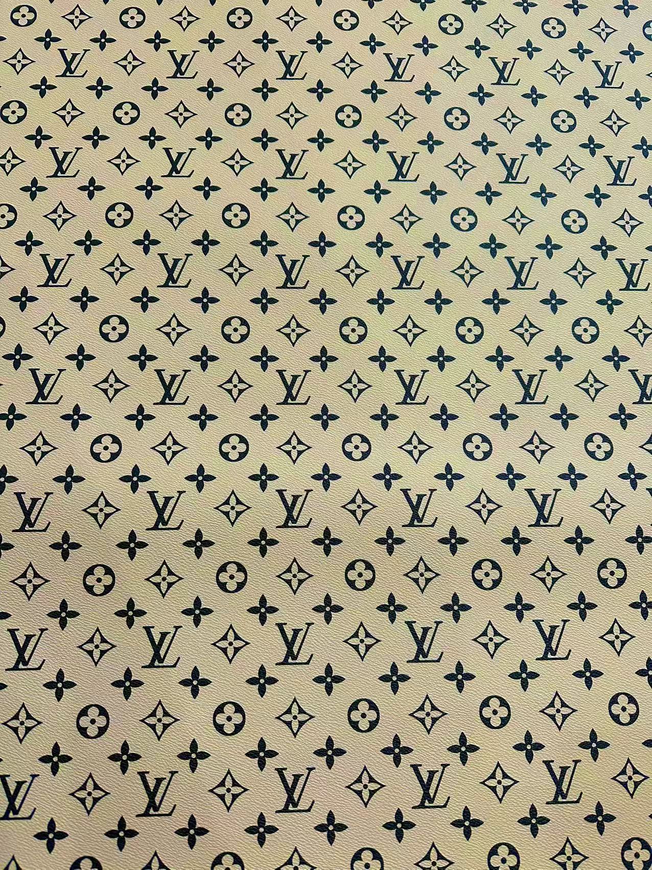 Fashion Beige With Black LV Vinyl Leather for Handmade Shoes ,Bags,Handicraft Goods By Yard