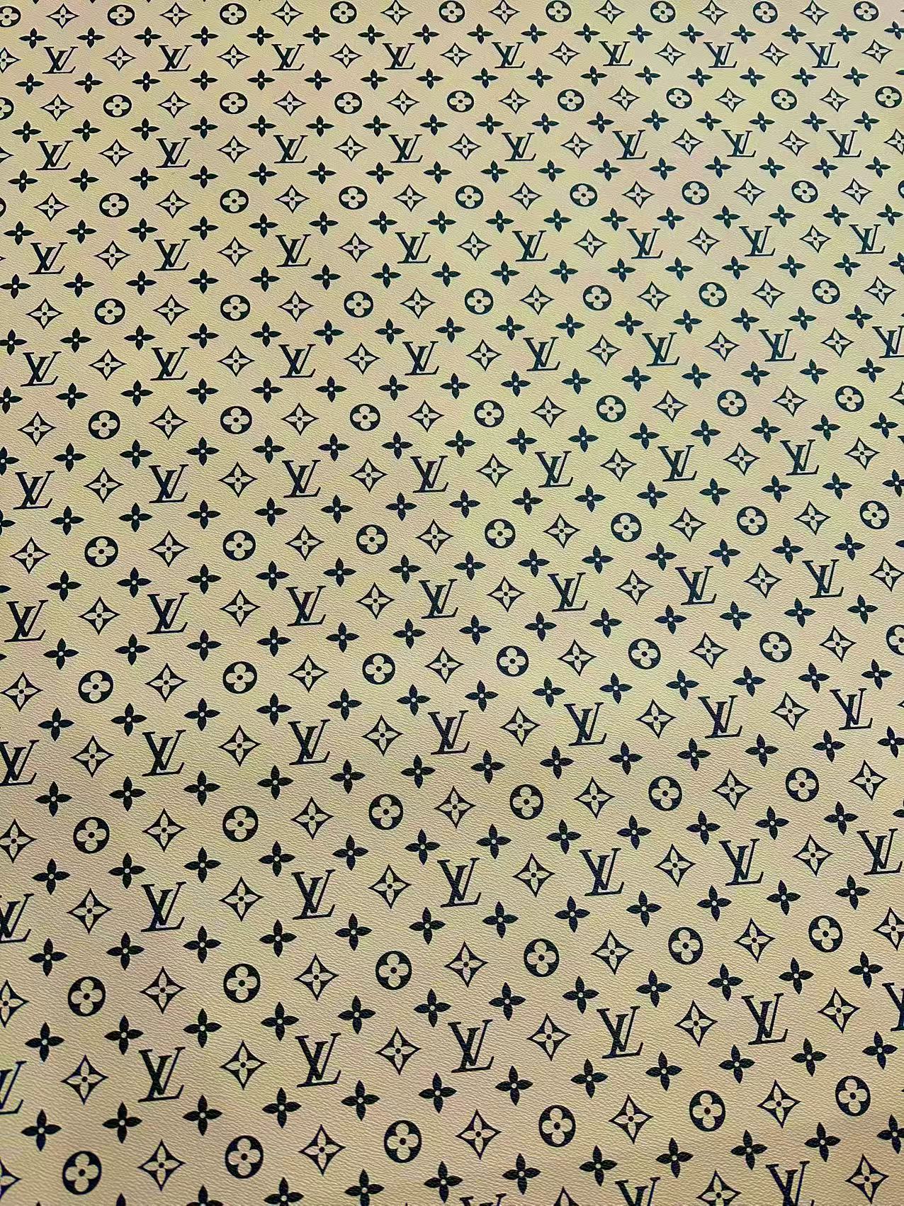 Fashion Beige With Black LV Vinyl Leather for Handmade Shoes ,Bags,Handicraft Goods By Yard