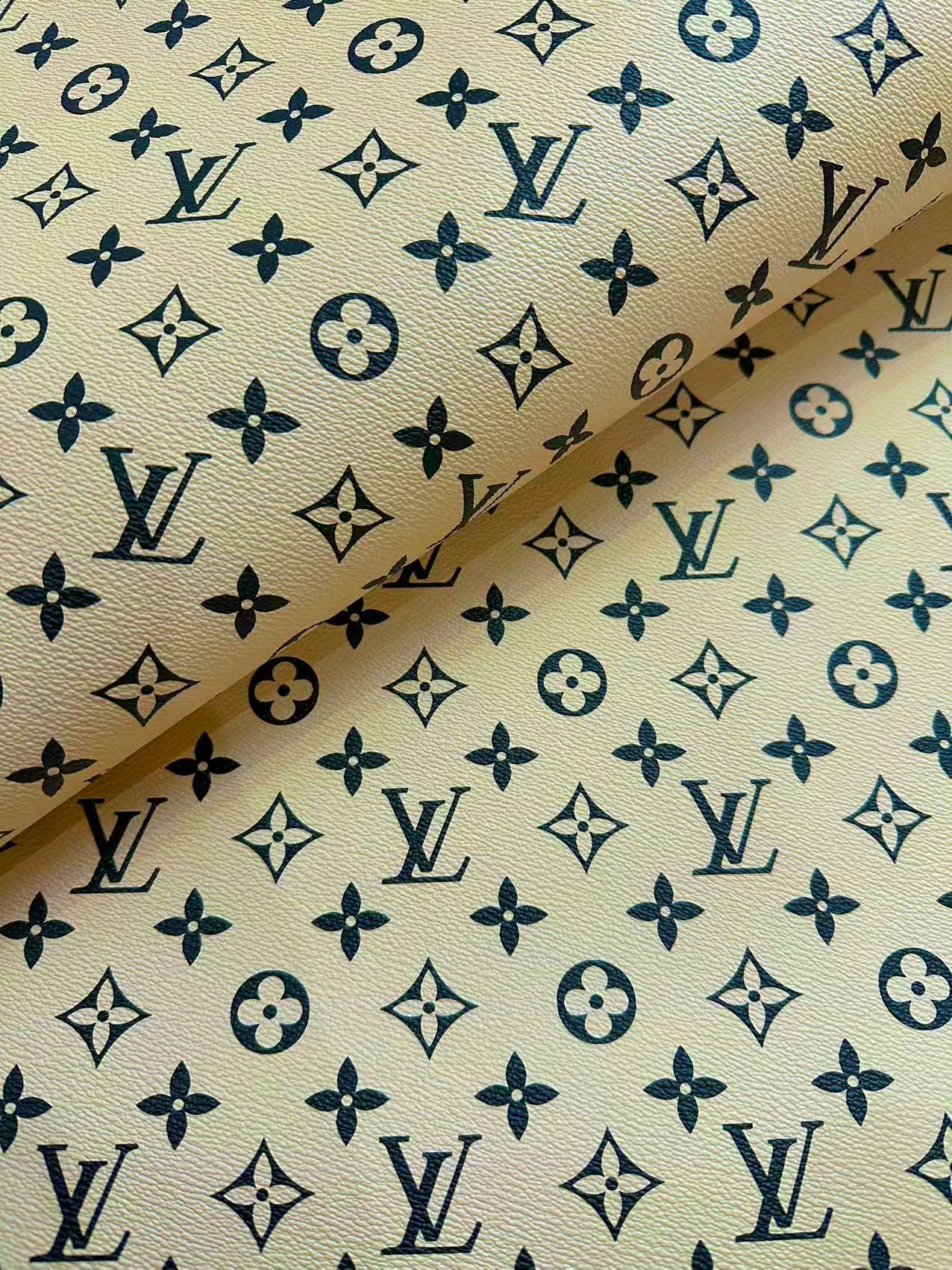 Fashion Beige With Black LV Vinyl Leather for Handmade Shoes ,Bags,Handicraft Goods By Yard