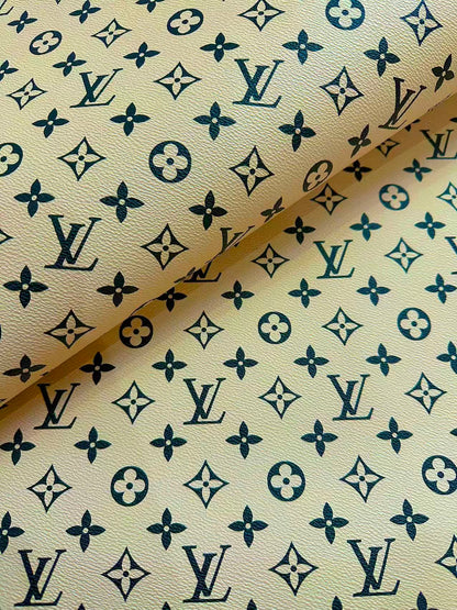Fashion Beige With Black LV Vinyl Leather for Handmade Shoes ,Bags,Handicraft Goods By Yard