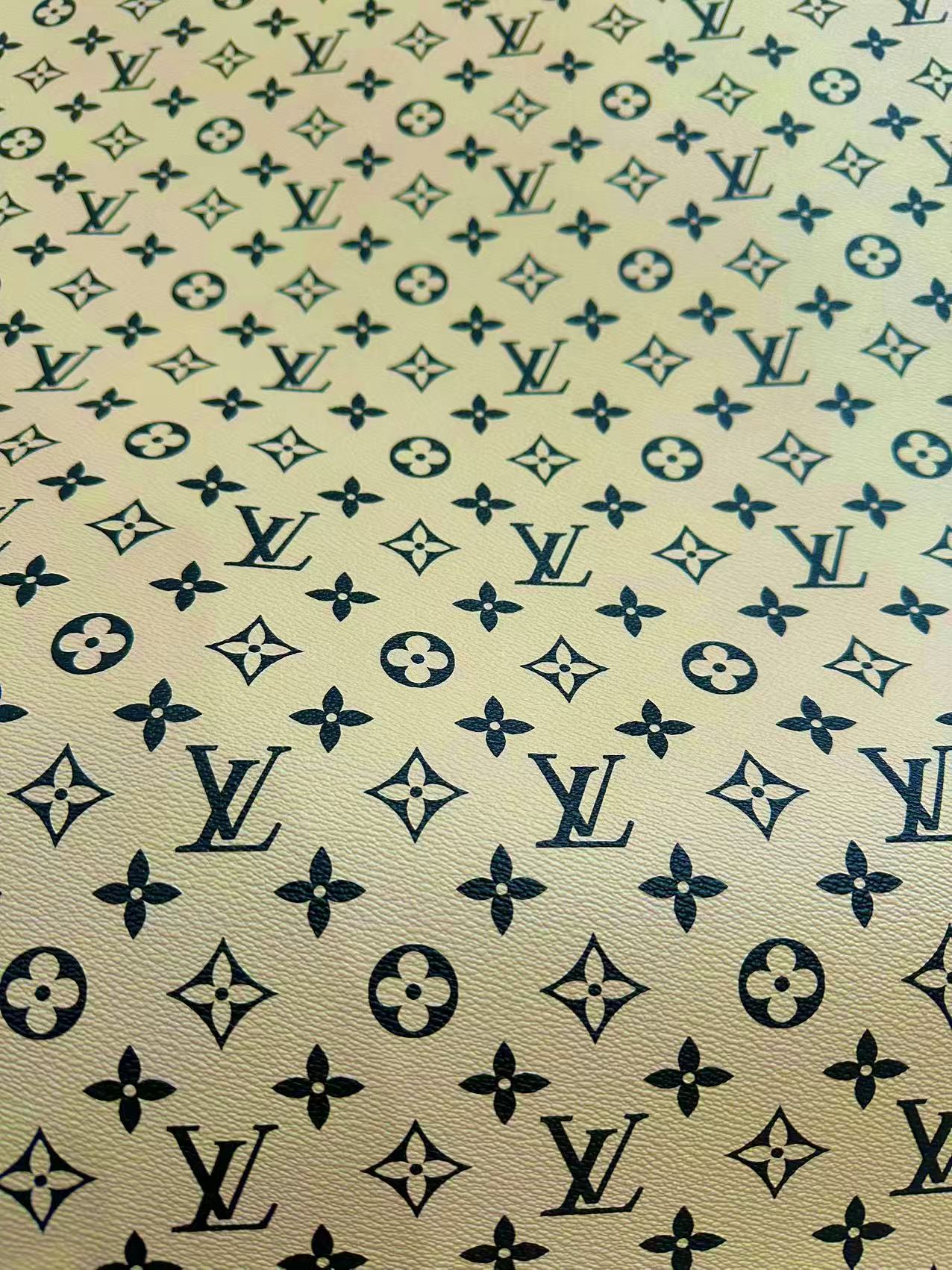 Fashion Beige With Black LV Vinyl Leather for Handmade Shoes ,Bags,Handicraft Goods By Yard