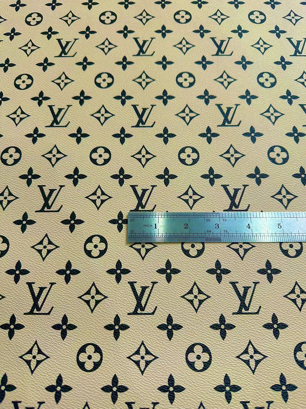 Fashion Beige With Black LV Vinyl Leather for Handmade Shoes ,Bags,Handicraft Goods By Yard