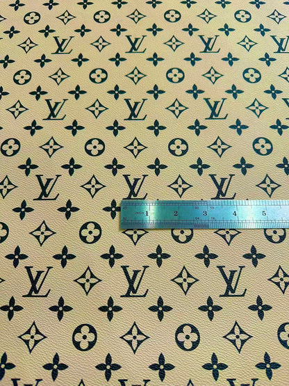 Fashion Beige With Black LV Vinyl Leather for Handmade Shoes ,Bags,Handicraft Goods By Yard