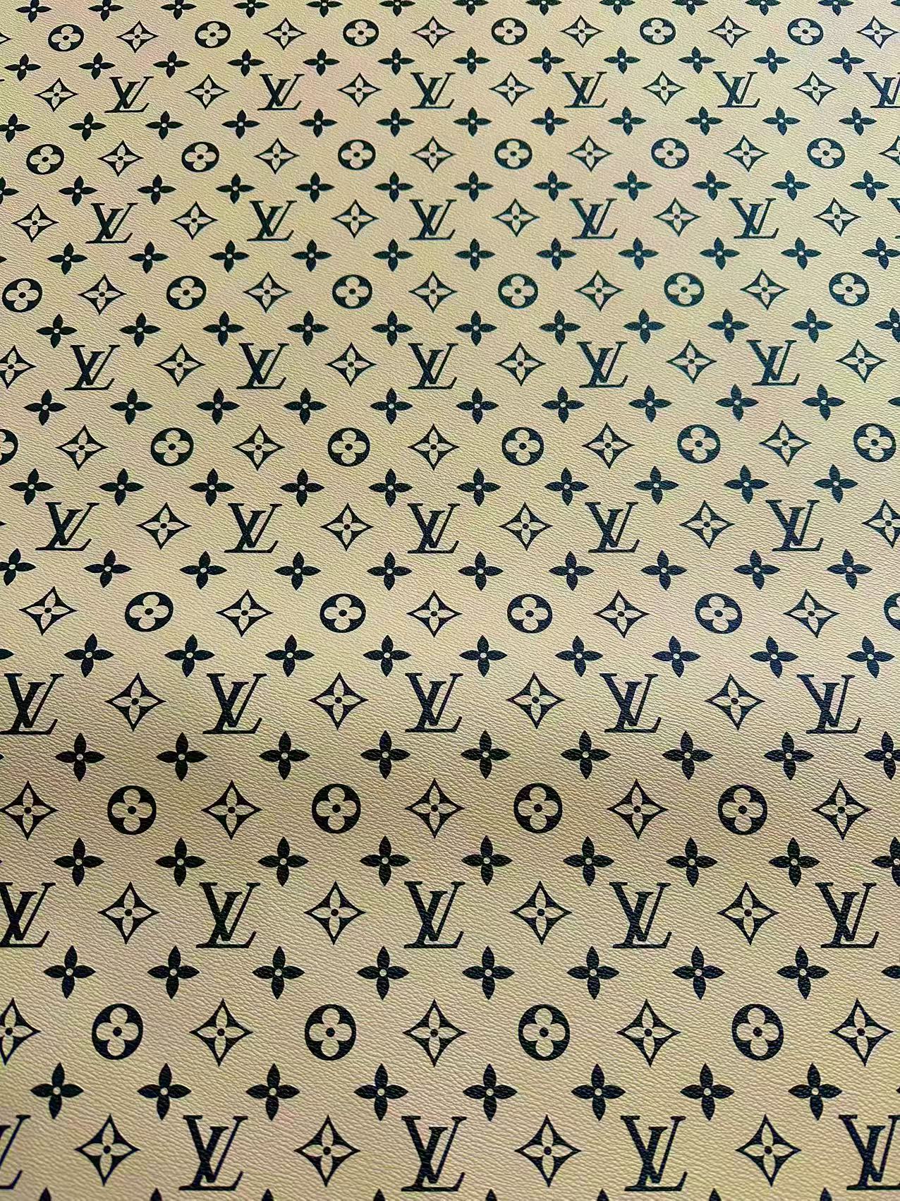 Fashion Beige With Black LV Vinyl Leather for Handmade Shoes ,Bags,Handicraft Goods By Yard