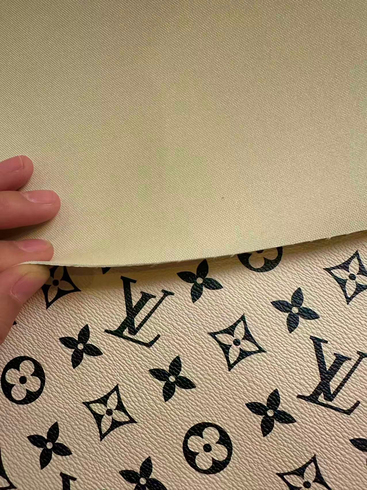 Fashion Beige With Black LV Vinyl Leather for Handmade Shoes ,Bags,Handicraft Goods By Yard